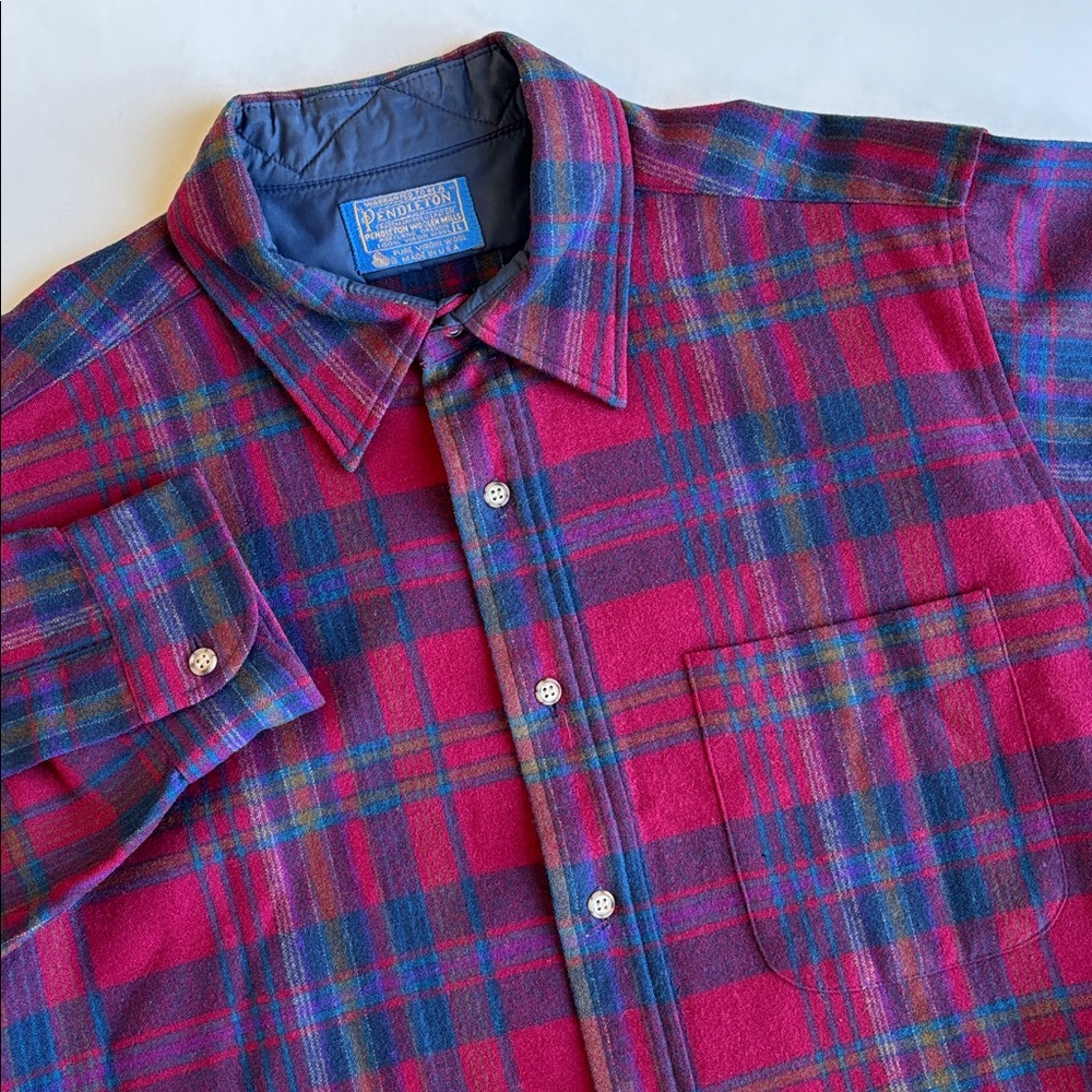 Vintage Pendleton USA 70’s Virgin Wool Flannel Red Plaid Shirt Mens‎ Size Large